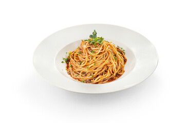 Classic spaghetti bolognese with parmesan and herbs