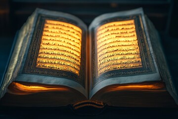 A book is open to a page with Arabic writing