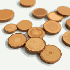 sandalwood round pieces on white background