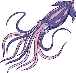 Colored Squid Design Illustration. Artistic Squid Design Graphic. Squid Design with Colorful Style. Bright Squid Design Art