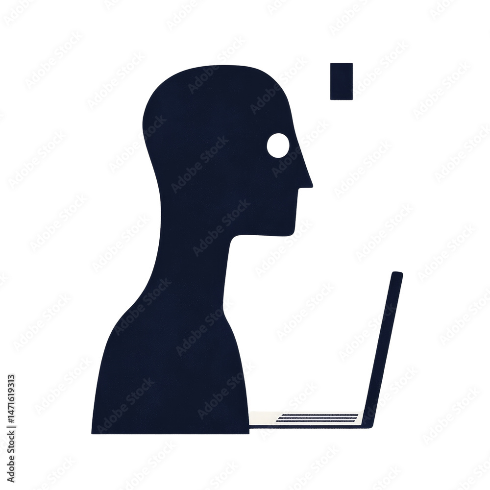 Poster Abstract illustration of a person using a laptop with a square element