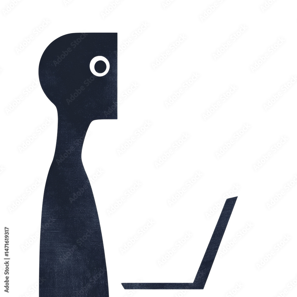Poster silhouette of a person working on a laptop with minimalist style concept