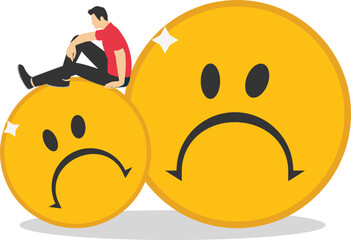 Bear suffering and mood off with headache and anxiety, Businessman carrying a sad face and feel loneliness concept, stock illustration

