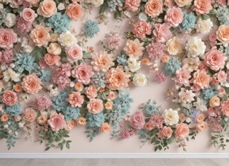 Pastel colored artificial flower wall, lace accents, wallpaper background ,  lace,  pastel purple
