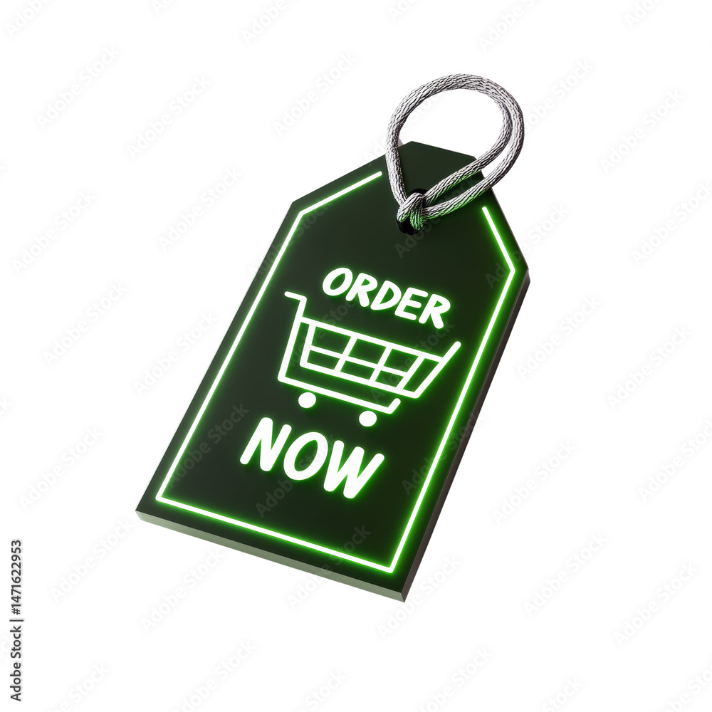 Poster Luminous green tag displaying online shopping cart icon with order request