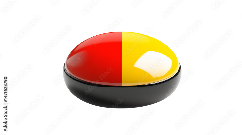 Aufkleber 3D Rendering of a Two-Tone Round Button with Red and Yellow Colors