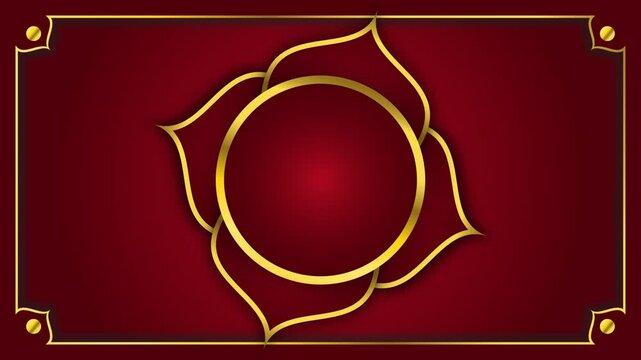 Animation of Mandala on red background with gold design.