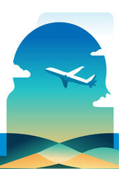 airplane travel – poster, card, vector illustration