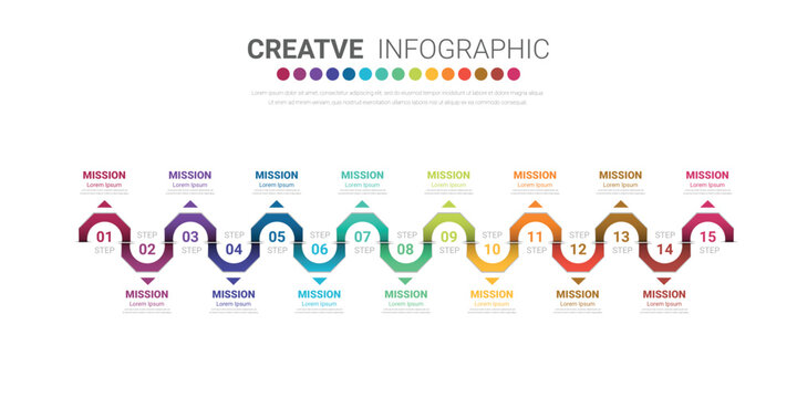 Infographic design template with numbers 15 option for Presentation infographic, Timeline infographics, steps or processes.