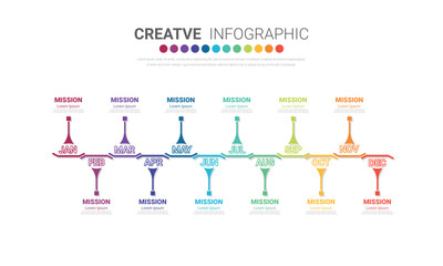 Presentation business infographic template, Timeline for 12 months, 1 year, can be used for workflow, process diagram, flow chart.