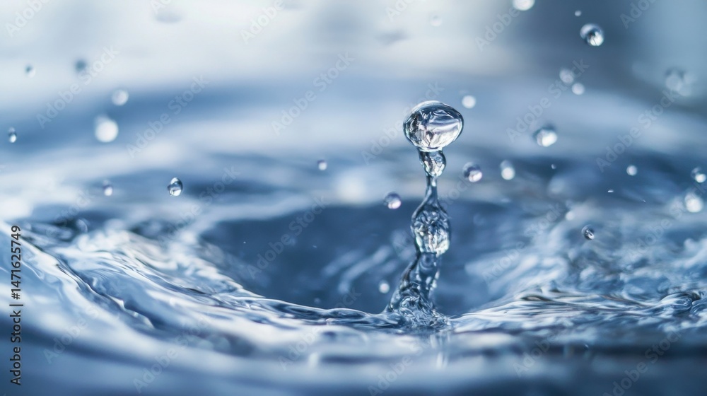 Aufkleber A single water droplet falls into a pool, creating a stunning crown splash with ripples and smaller droplets surrounding it, showcasing the beauty of water in motion. : Generative AI