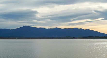 Mountain lake in the south of France, Villeneuve de la Rao, atmosphere, vacation, holidays, place to relax, golden hour