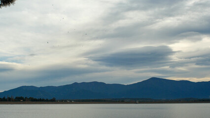 Mountain lake in the south of France, Villeneuve de la Rao, atmosphere, vacation, holidays, place to relax, golden hour