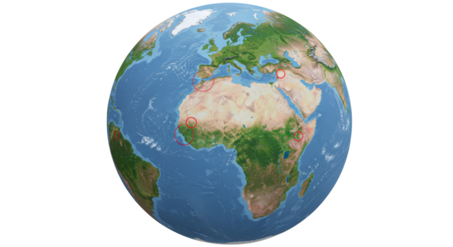 Isolated Globe with Marked Areas