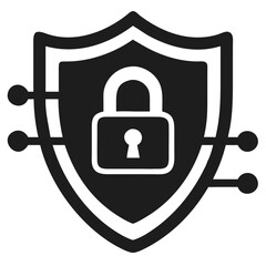 Secure shield padlock icon in flat style depicting digital data protection concept