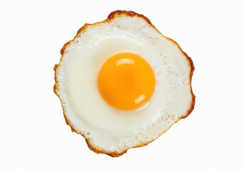 Single fried egg with bright yellow yolk isolated on a white background