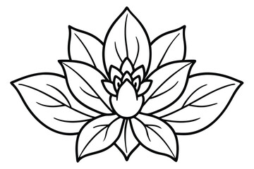Outline lotus flower reveals layered petals and unique shape; it features bold black lines