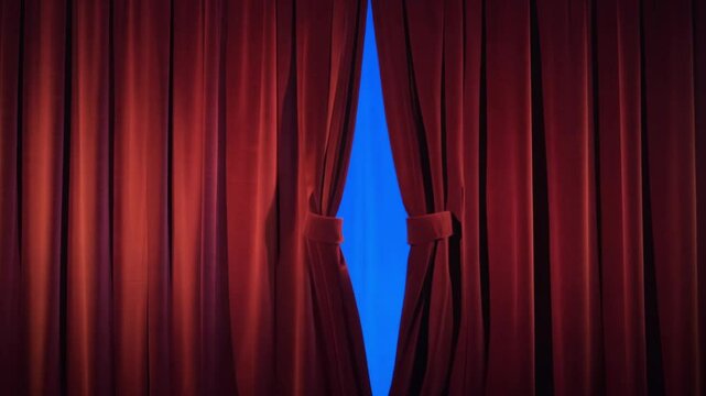elegant red curtain opening animation with cinematic look and dramatic stage theater reveal