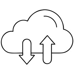 Simple vector cloud icon with up and down arrows representing digital uploads