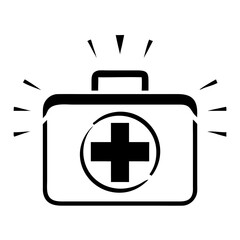 Obraz premium Black flat silhouette icon of a first aid box with a prominent red cross