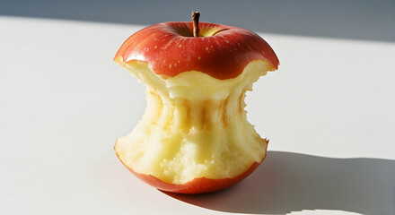 Eaten Apple Core with Red Skin on White Surface