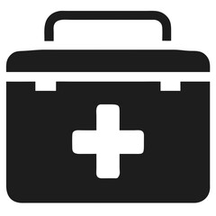 Obraz premium Czarna sylwetka ikony apteczki z widocznym krzyżem na białym tle