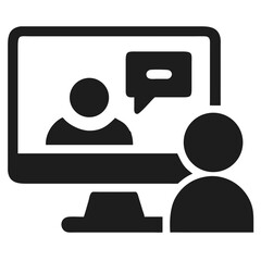 Black silhouette icon representing a video webinar with a person speaking and participants