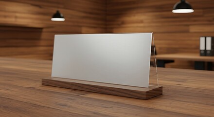 Elegant table tent mockup on a wooden surface for showcasing information