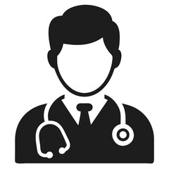 Minimal vector silhouette of a male doctor wearing a stethoscope for healthcare