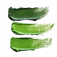 Obraz premium Green strokes dynamically splashing across pristine white background, forming energetic abstract visual composition