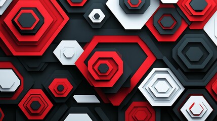 Abstract Red Black White Hexagons.
