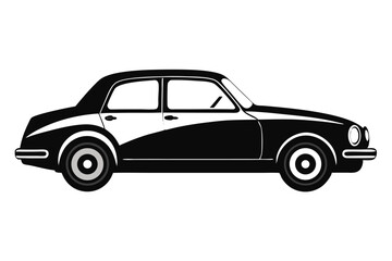 Obraz premium Elegant black sedan car is depicted in a sleek monochromatic vehicle side view