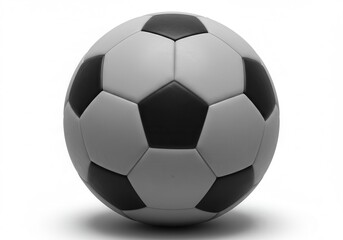 A classic soccer ball with black pentagons and white hexagons sits isolated on a white background