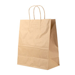 A plain brown paper shopping bag with sturdy handles, designed for carrying groceries or retail items.