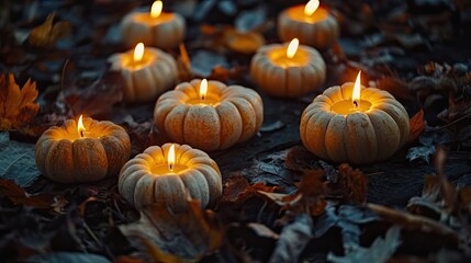 Pumpkin candles in autumn.