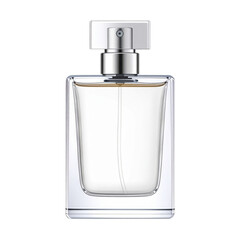 Elegant glass perfume bottle with a metallic spray nozzle.