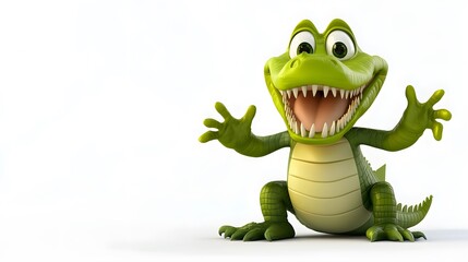 Fototapeta premium Cartoon 3D Alligator in Fun Pose with Bright Colors and Playful Expression for Kids Animation