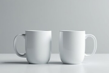 Pair of pristine white mugs against a subtle gray backdrop , still life, design