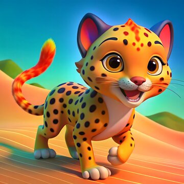 cute 3d big eyes cartoon cheetah
