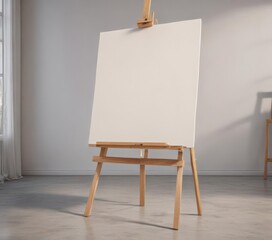 Sturdy easel base and legs, large blank canvas in focus ,  base,  background