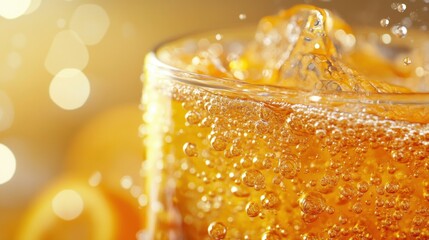 Refreshing Carbonated Beverage with Ice and Citrus Slices in a Summery Setting for Enjoyment and Relaxation