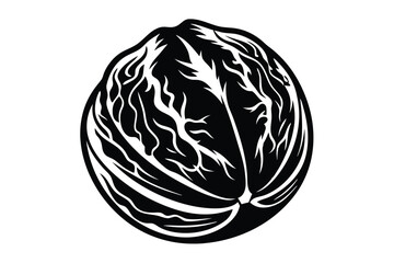Black silhouette of a whole cabbage shows intricate leaf details clearly outlined