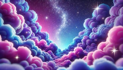 Dreamy Fantasy Sky with Purple Clouds and Stars