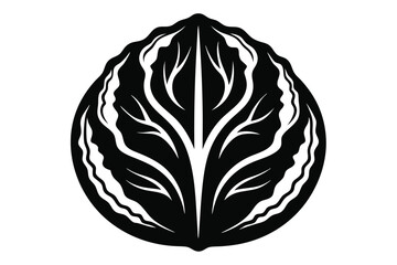 Silhouette of a stylized cacao pod shows the bean ribs inside in black