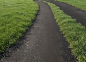 Obraz premium Thick blades of green grass push through aged asphalt , vibrant green, growth