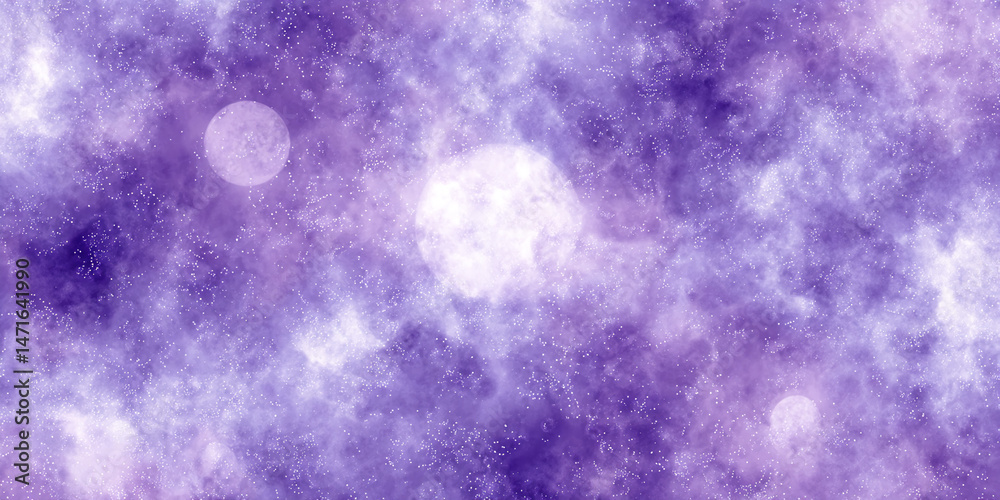 Poster purple nebula texture with white speckles and soft glowing moons, creating a dreamy and ethereal atm