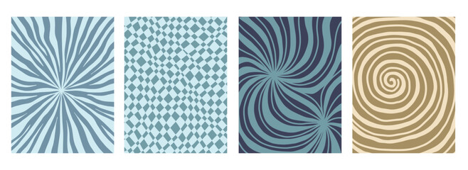 Set of Abstract Vector Backgrounds, Spiral and Psychedelic Checkerboard Patterns