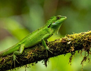 Fototapeta premium green lizard on a branch