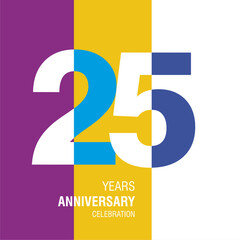Anniversary logo design. Modern negative space set of numbers. 25 years colorful multicolored white vector illustration