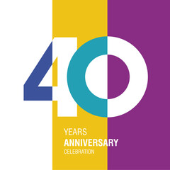 Anniversary logo design. Modern negative space set of numbers. 40 years colorful multicolored white vector illustration